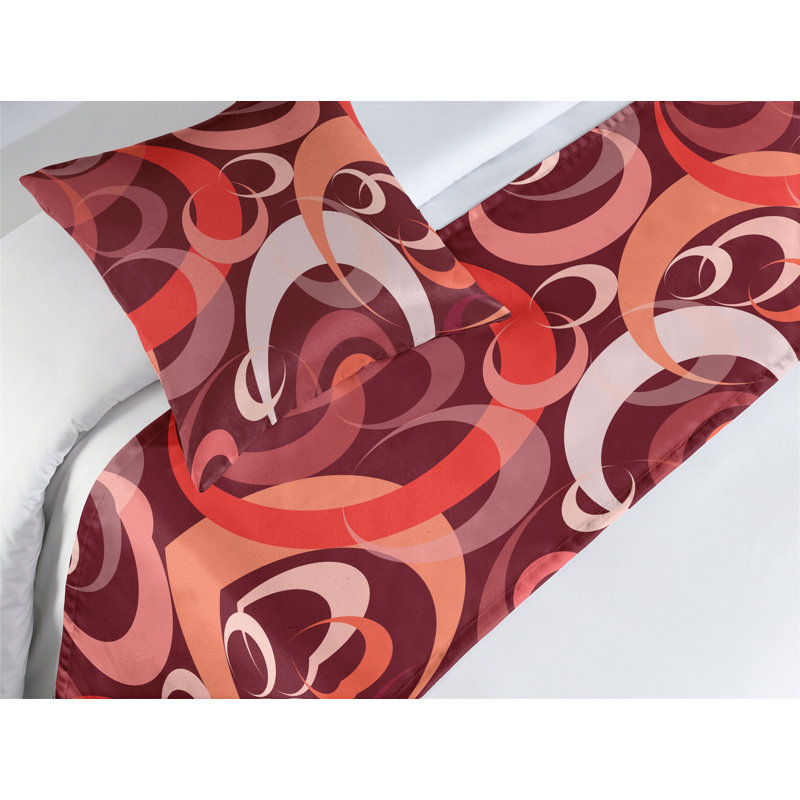 Ambesonne Abstract Boho Bed Runner Set Modern Moon Crescent Pale Mauve Pale Ruby Ruby, Twin