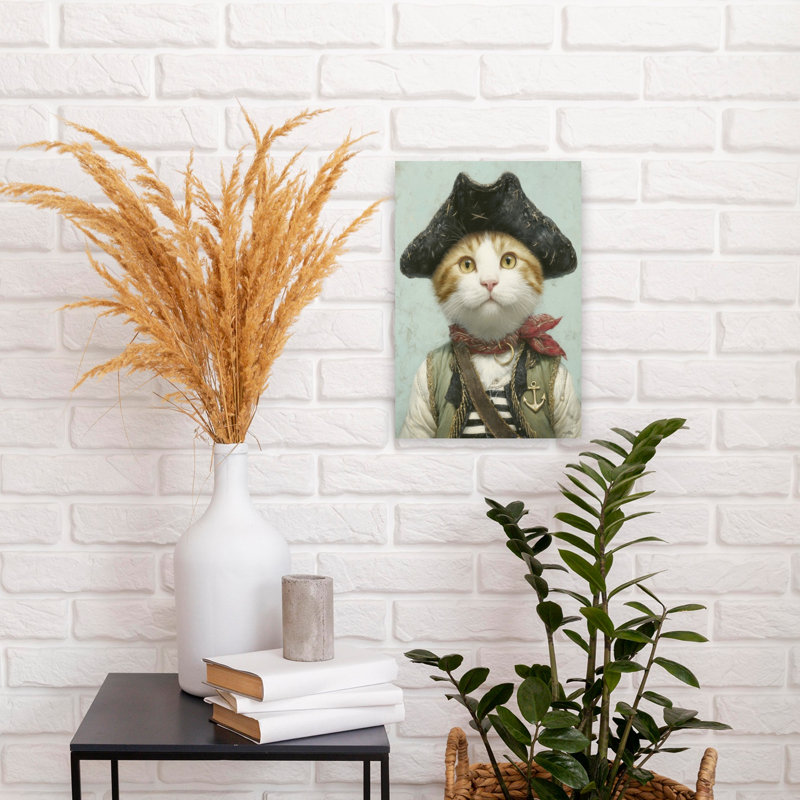 «Feline Pirate Captain», art mural contemporain, H 18 po x l 12 po