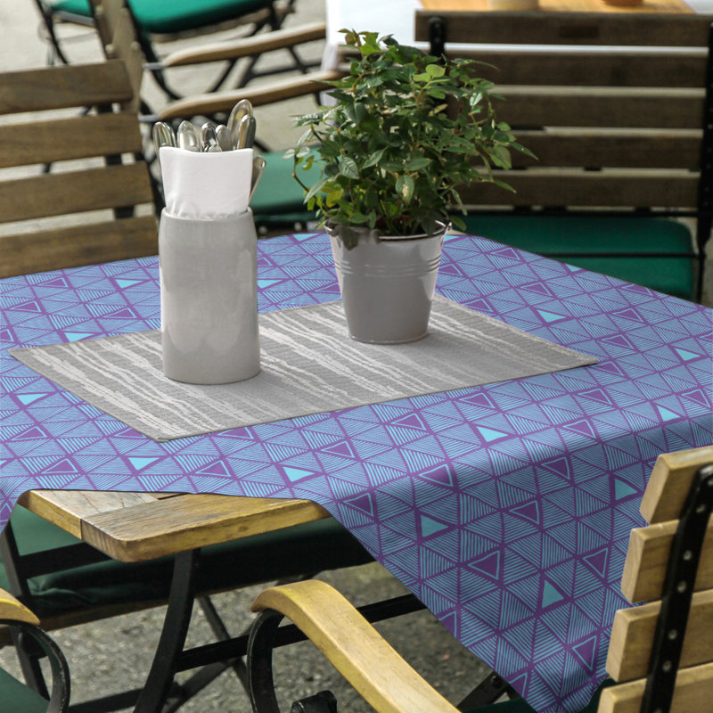 Classic Hand Drawn Triangles Tablecloth, Purple/Teal