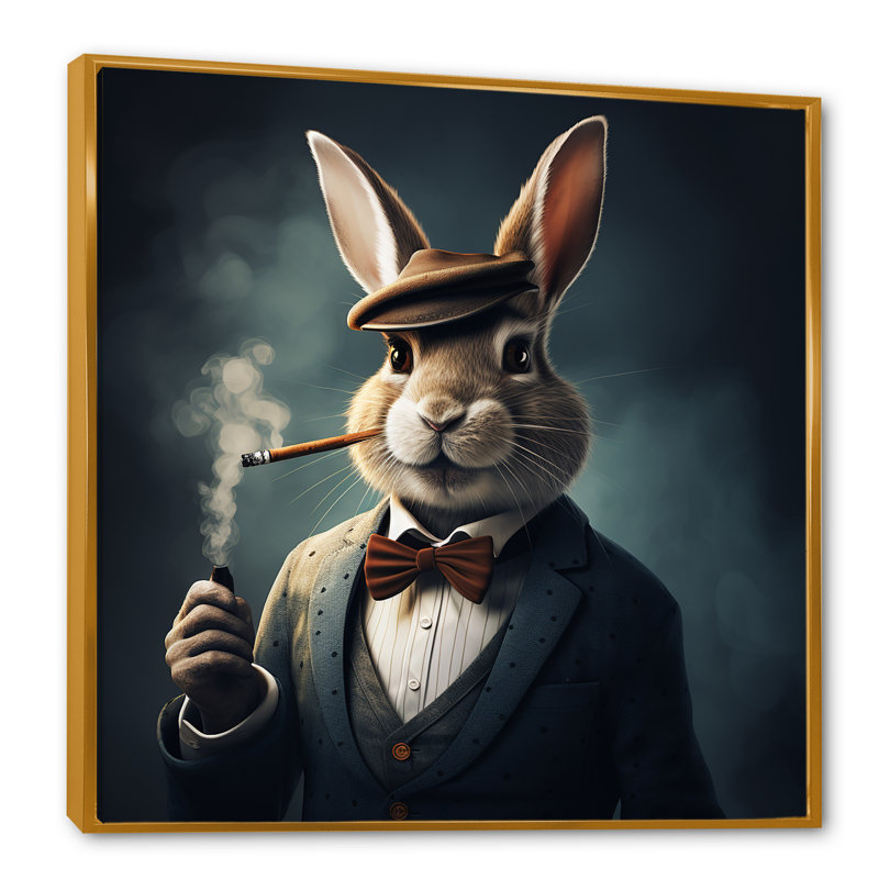 «The Rabbit London Mafia I - Rabbit Gangster Mafia», art, Cadre flottant doré, H 30 po x l 30 po x P 1,5 po