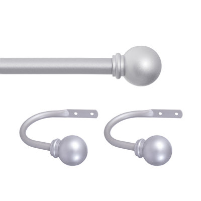 Lowri Ball End Curtain Rod & Holdback Set, 28-48" and 48-86" Adjustable Lengths, 5/8" Dia. Steel Tube