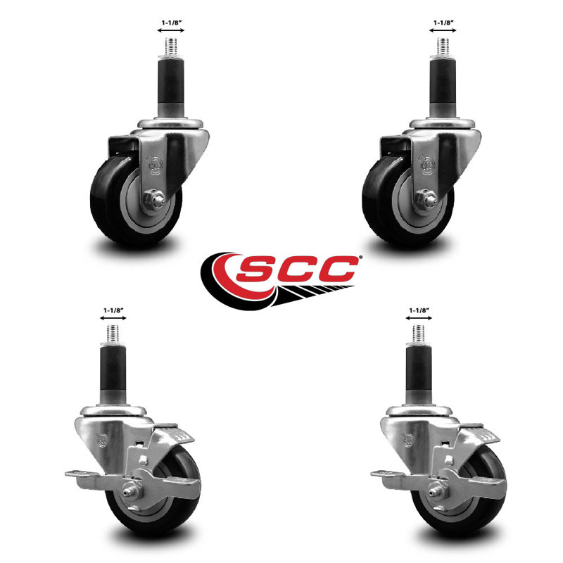 Ensemble de roulettes extensibles pivotantes en poly de 3 pouces de 1 1/8 po à 2 roues SCC