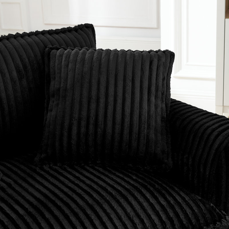 Canapé simple de 46,5 pouces en velours côtelé avec deux coussins décoratifs, convenant au salon et au bureau, Noir