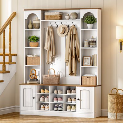 51.2" Entryway Organizer With Coat Rack And Shoe Cabinet