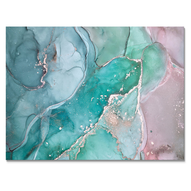 Marbre abstrait turquoise - peinture sur toile, Toile tendue, H 12 po x l 20 po