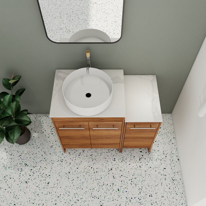 Meuble-lavabo simple 35,87 po avec plateau en pierre frittée Maluhia