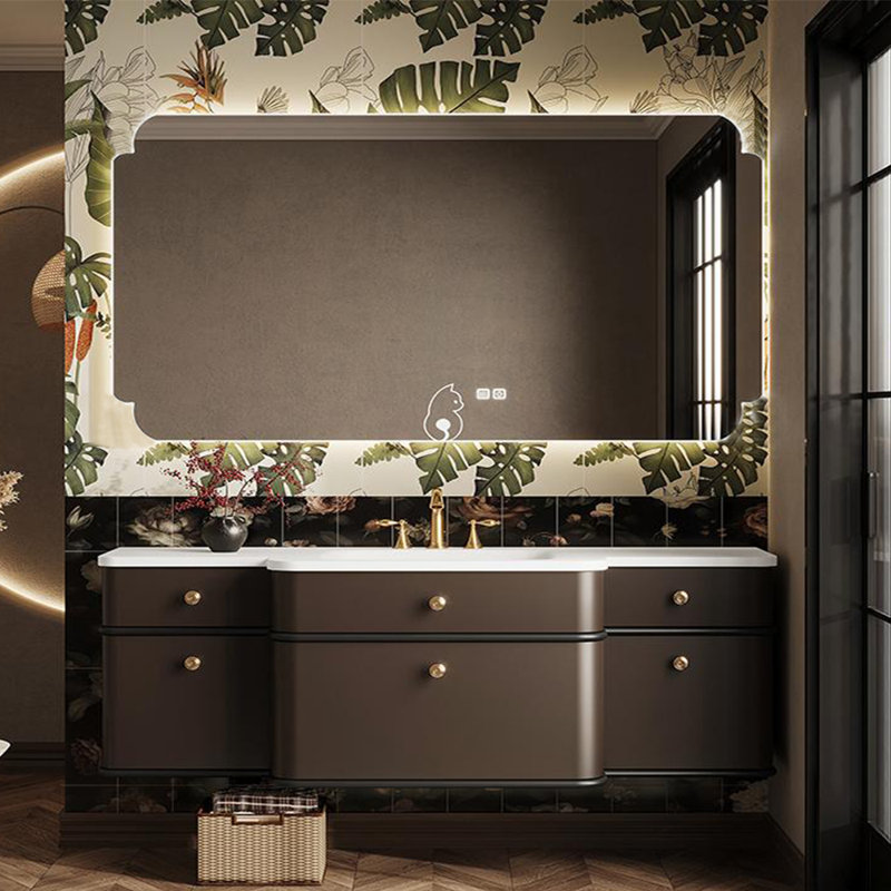 French style elegant bathroom cabinet., 19.69" H x 55.12" W x 21.65" D, Dark Brown