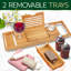 Baignoire et lit imperméable en bois de bambou naturel avec accoudoirs coulissants pliables, rainures pour appareils, porte-savon pour verre à vin