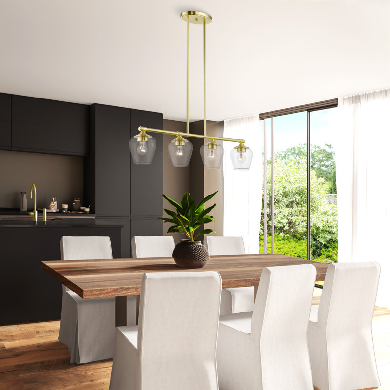 Dhaniyal 4 - Light Steel Dimmable Kitchen Island Square / Rectangle Chandelier, Satin Brass