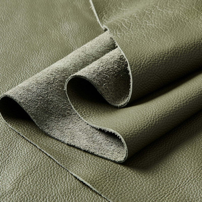 Canapé modulaire modulaire avec grands accoudoirs carrés et revêtement en cuir fleur, Olive Green Top Grain Leather