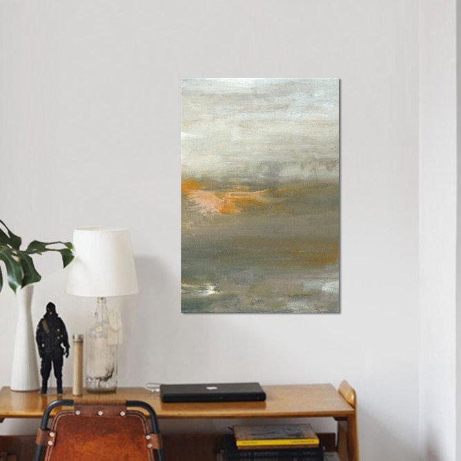 «Early Mist II», reproduction d'art sur toile, H 24 po x l 16 po x P 1 po, Papier d'art encadré noir, Blanc