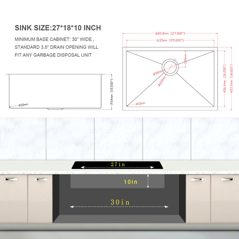 Évier de cuisine encastrable 27 po - évier de cuisine encastrable 27 po x 18 po x 10 po en acier inoxydable de calibre 16 profond