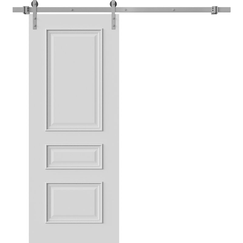 Porte de grange | Émail blanc IM33 1833 | Ensemble de quincaillerie lourde pour rail 6,6 pi argenté | Portes intérieures solides