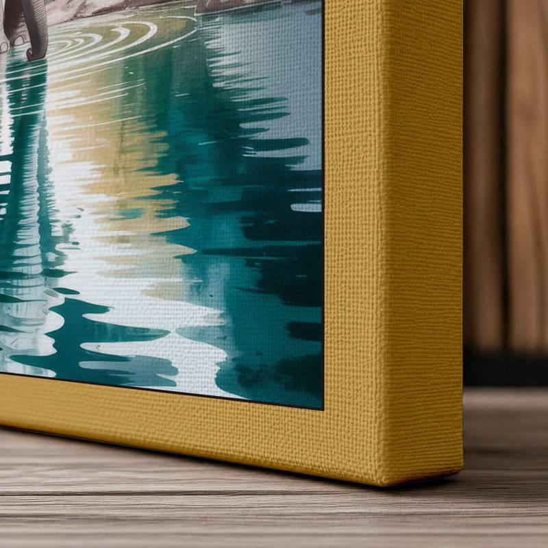 Elephant in Turquoise Modern - Wrapped Canvas, 18x12 - 45.7 x 30.5 cm, Ochre Border