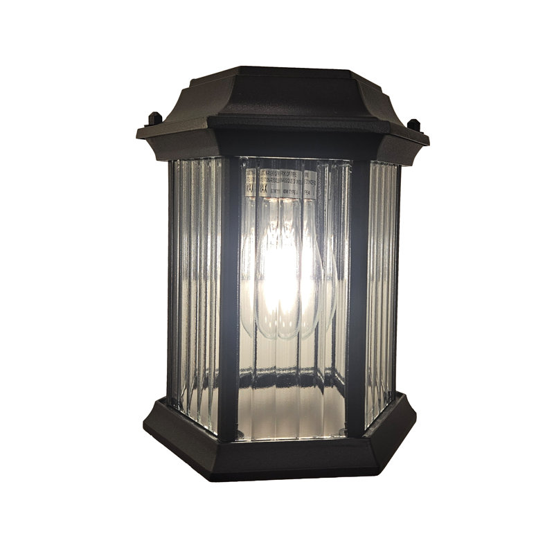 Lanterne murale d'extérieur 1 lumière en verre côtelé noir mat