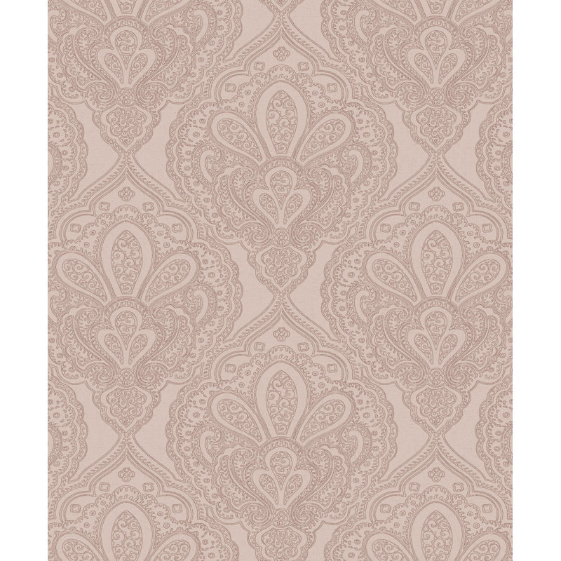 Emporium Metallic Mehndi Damask 3D Embossed 33' L x 21" W Wallpaper Roll, Pink/Rose Gold