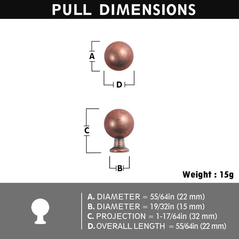 9/10'' Round Knob Multipack, Antique Copper
