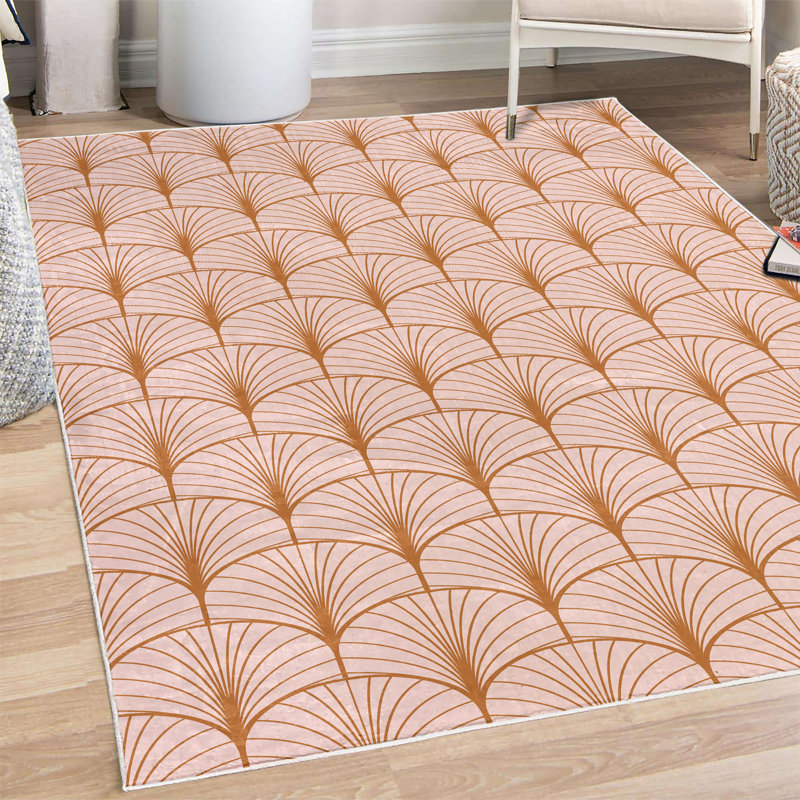 East Urban Home Art Deco Area Rug Carpet Blush Geometric Circles Cinnamon and Blush, Rectangle 3'7" x 5'7"