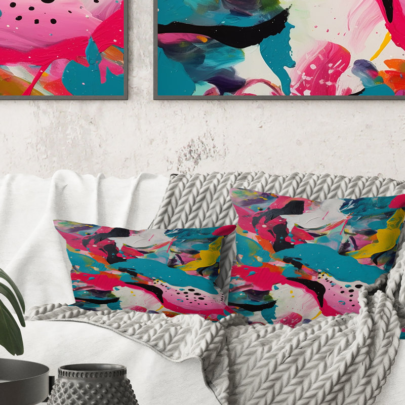 Coussin décoratif rose et turquoise Abstract Enigma III
