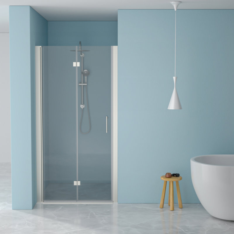 Porte de douche pliante sans cadre avec verre trempé l 30 po x H 72 po, Nickel brossé