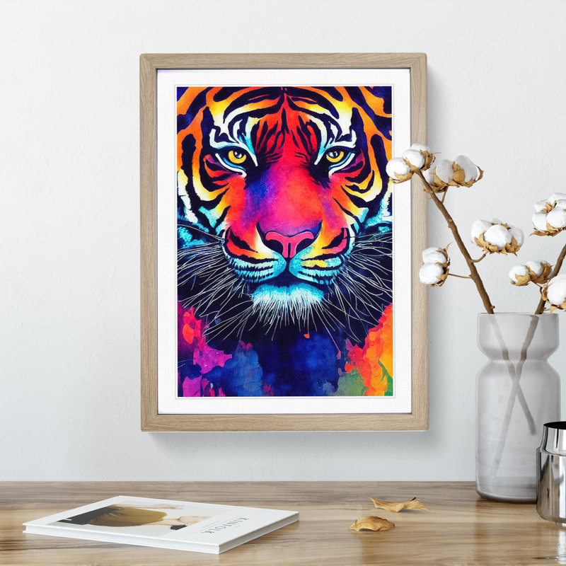 Painted Tiger No.3 Abstract - Framed Print, 34cm H x 25cm W, Oak