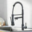 Robinet de cuisine noir avec douchette extractible, robinet à double bec, robinets de cuisine à ressort en acier inoxydable à poignée simple