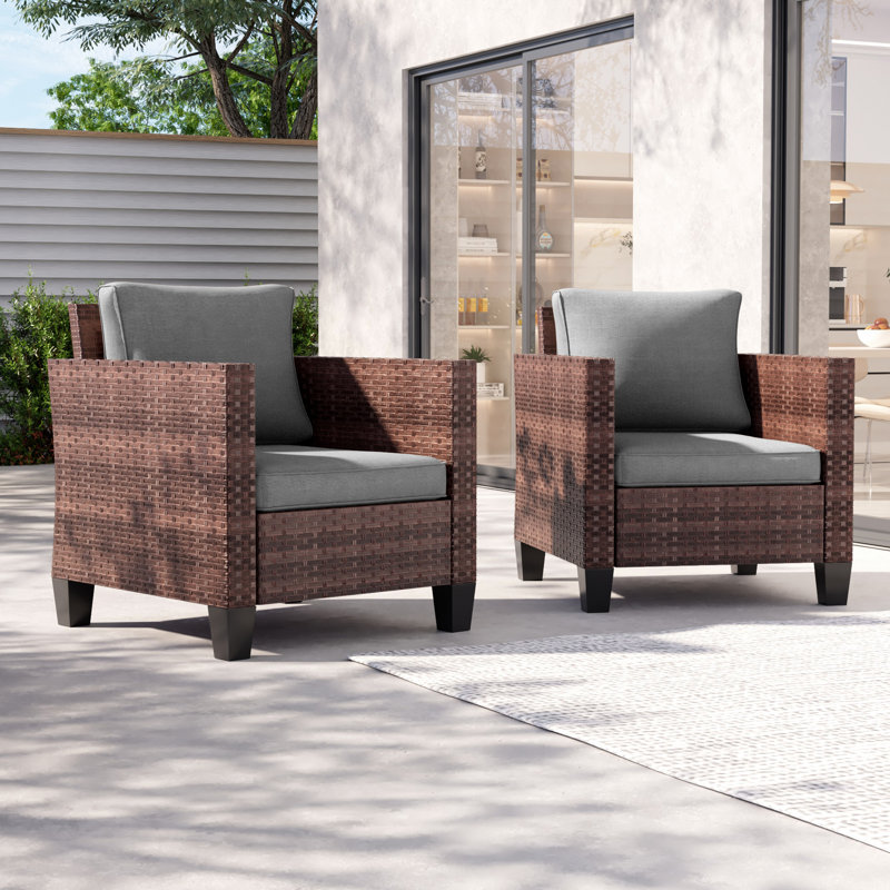 Campeaux Wicker 2 - Person Patio Conversation Set with Cushions, Gray, Brown