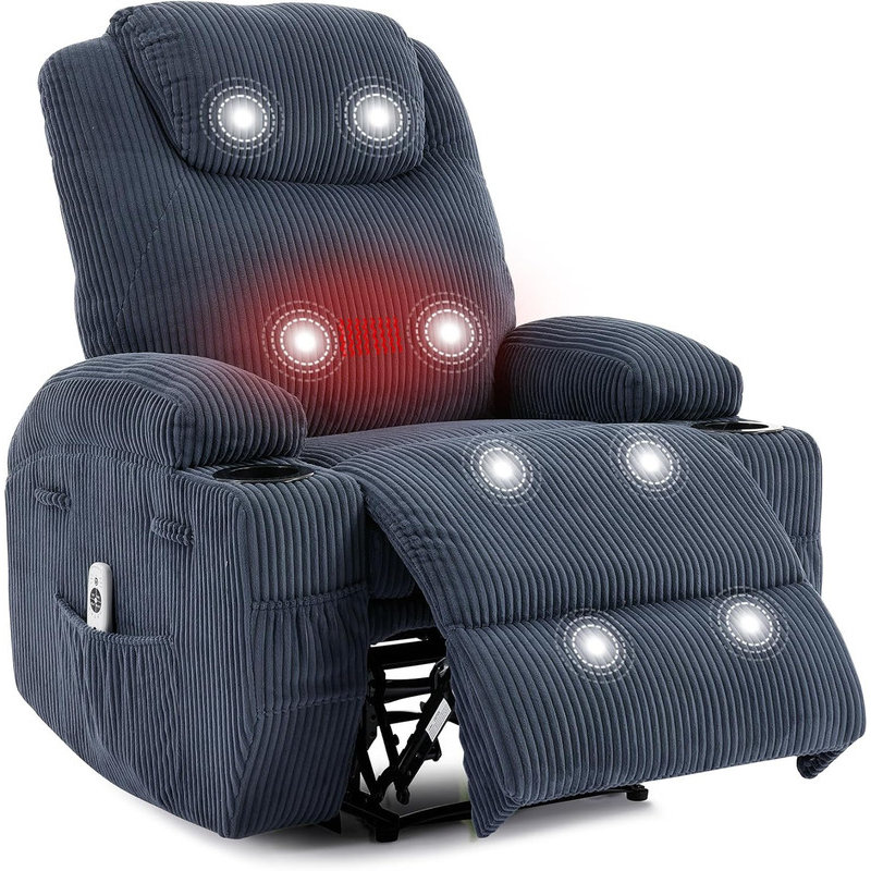 Electric Recliner Chair , Corduroy Power Recliner with 2 Side Pockets, Tool-Free Setup, Blue