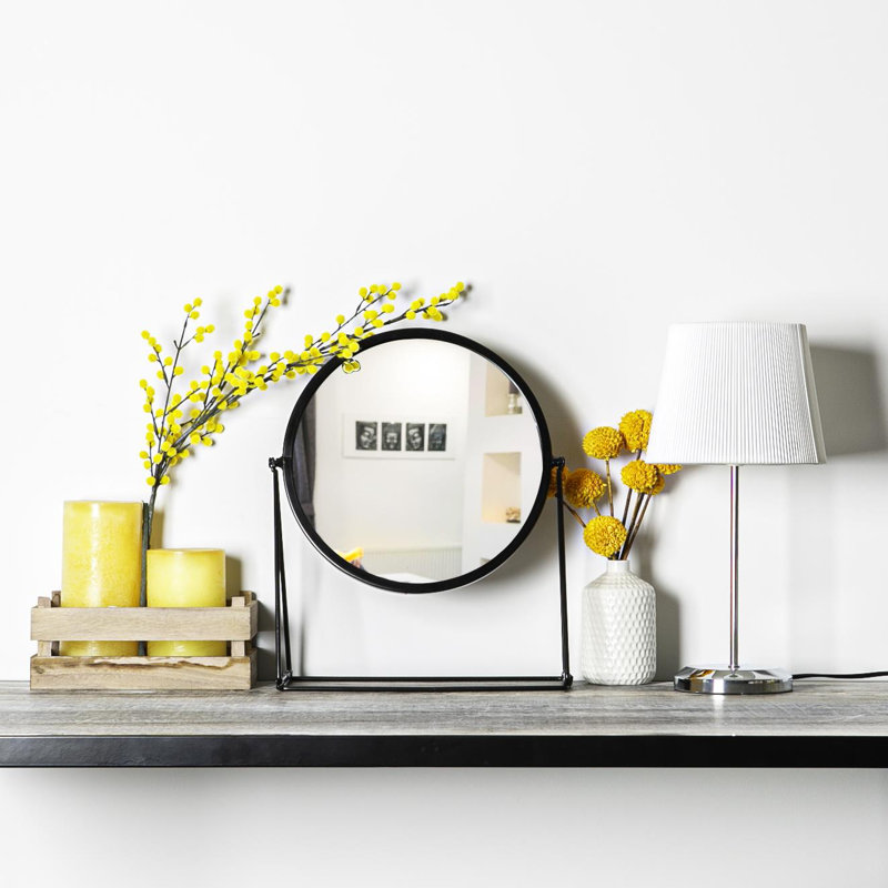 Harbour Housewares - Round Makeup Mirror, 20cm H x 18cm W, Black