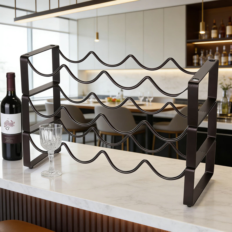 Stackable 3-Tier Metal Wine Rack For Countertop Or Cabinet - Holds 12 Standard Bottles, Freestanding Wave Design For Secure Storage