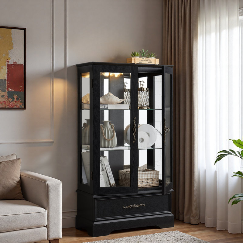 Vitrine lumineuse en verre avec éclairage à DEL, tablettes réglables et tiroir