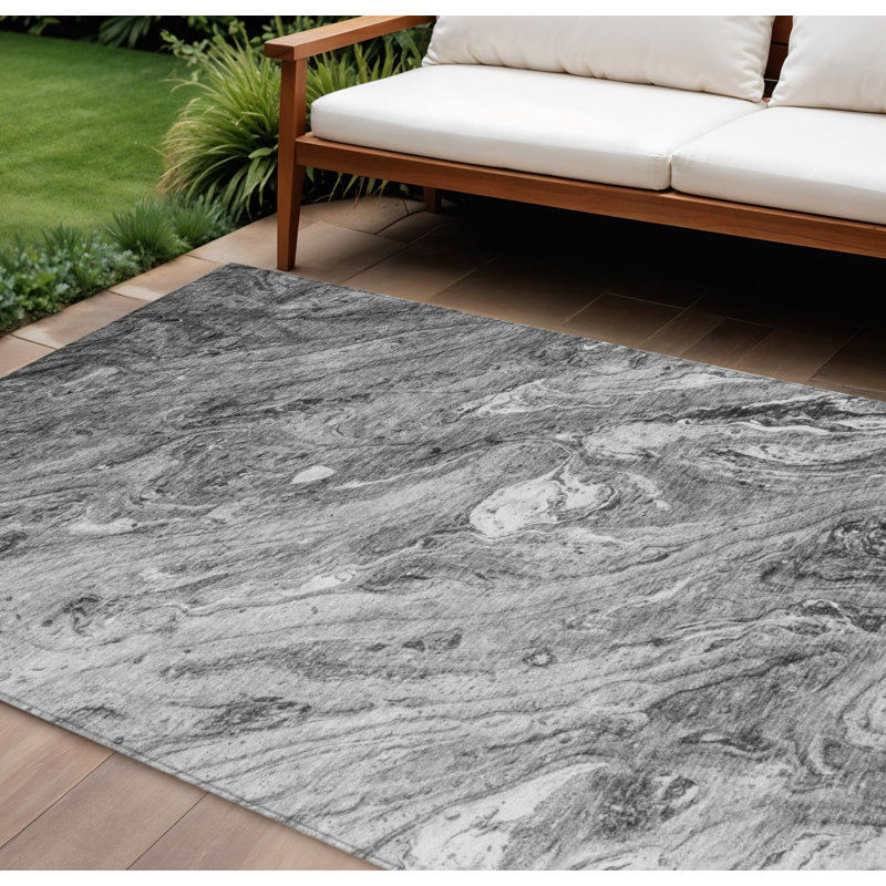 Tapis extérieur gris lavable 10 pi x 14 pi argenté et gris anthracite