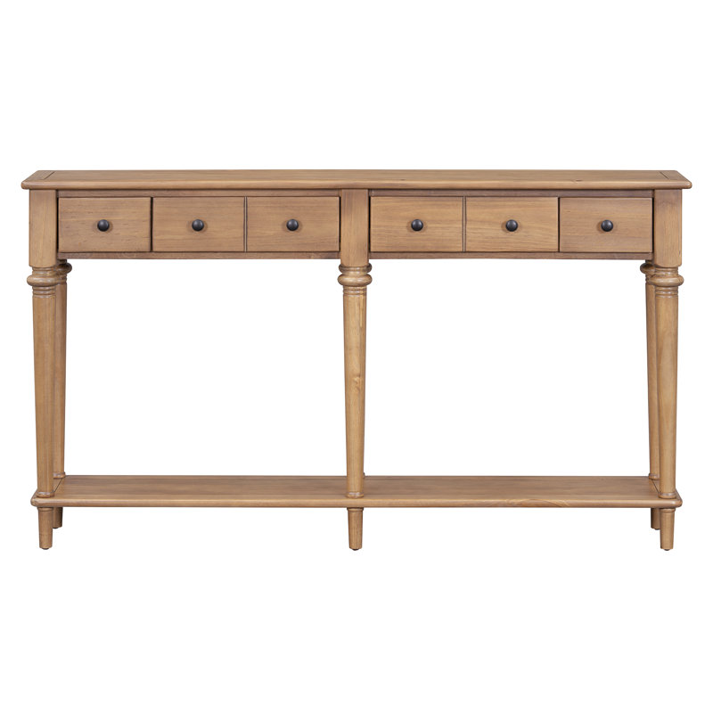 59" Retro Console Table With Open Shelf And 4 Drawers, Beige