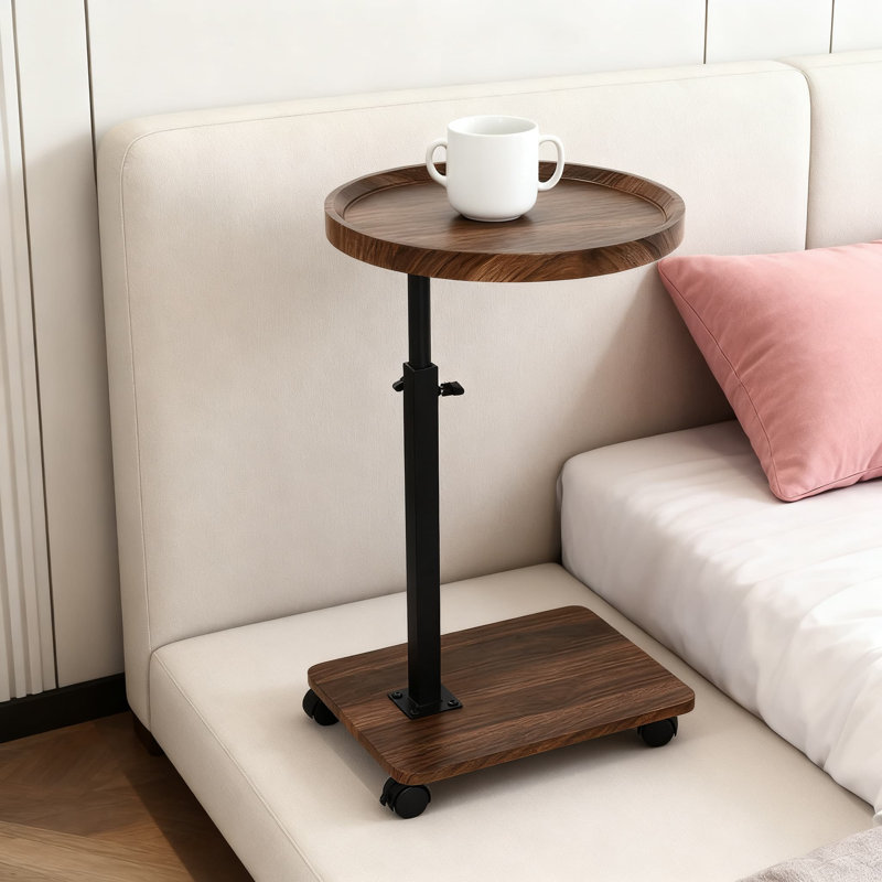 Table de bout réglable en forme de C avec roulettes, table d'appoint réglable en hauteur à 360 ° pour canapé, lit et baignoire