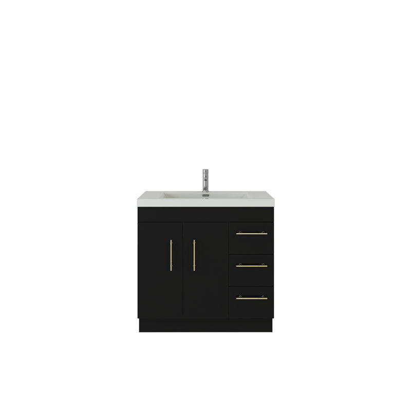 Meuble-lavabo simple 36 po Carliss, Noir, Or