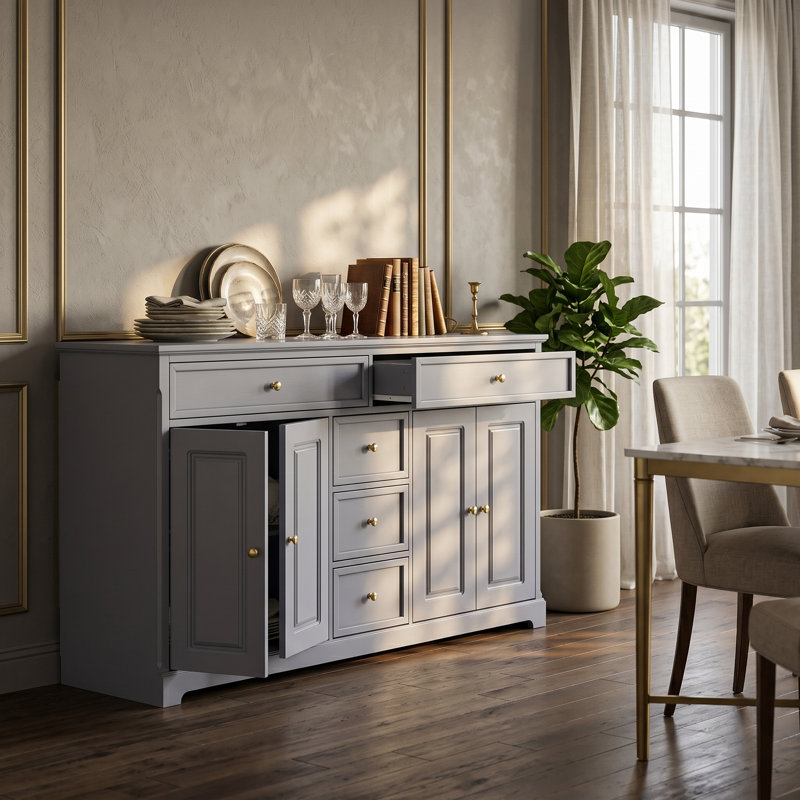 Armoire de rangement élégante à quatre portes et cinq tiroirs - Rangement polyvalent avec tablettes réglables, Gray