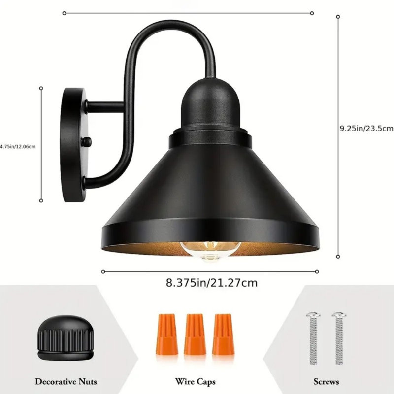 2Pcs Industrial Black Gooseneck Outdoor Lights - Rustproof Farmhouse Barn Wall Sconces For Porch, Garage, Patio - E26 Base, Metal Shade, Semi-Flush Mount Installation, Bulbs Not Included, Farmhouse Light Fixtures