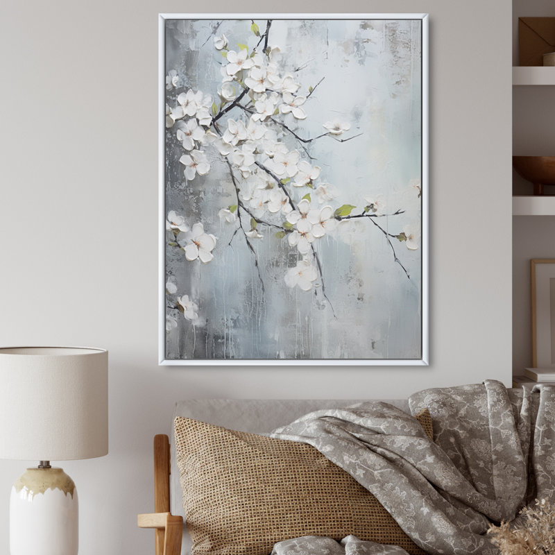Fleur de pommier Harmony XIII - décoration murale florale, H 20 po x l 12 po x P 2 po, Cadre flottant blanc