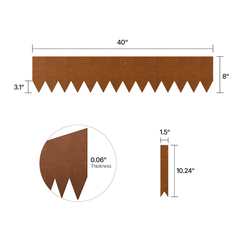 101.6cm H x 15.2cm W Steel Lawn Edging, 21.3cm H x 100.6cm W