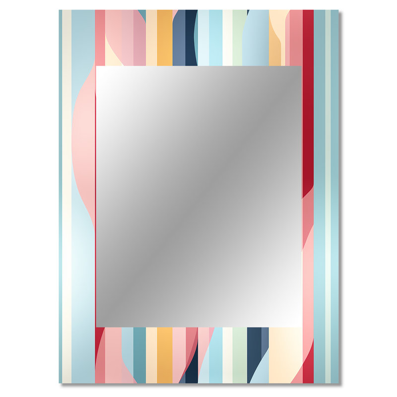 Rétro pastel rayures et motif tourbillon - miroir décoratif rayé, rayé, miroir mural abstrait, impression d'art en métal