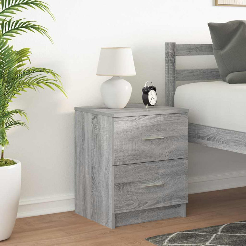Bedside Cabinet With 2 Drawers, Grey Sonoma, 2