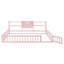 Lit de bébé Queen avec barrière de sécurité, bibliothèque et étagères de rangement à 3 niveaux, rose