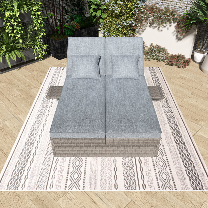 Lit de jour d'extérieur en rotin d'osier de patio avec dossier et siège réglables, Coussin gris foncé / structure grise