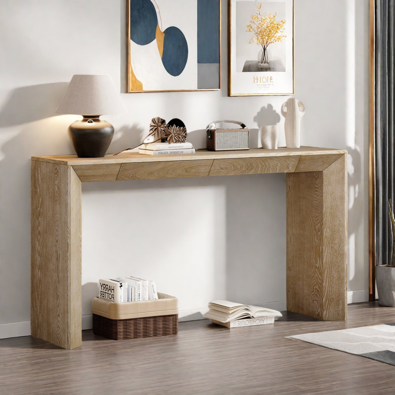 Console moderne avec 2 tiroirs dissimulés, Naturel