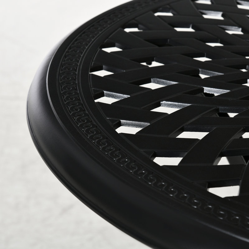 Round Cast Aluminum Patio Table With Umbrella Hole, Antique Lattice Design Outdoor Bistro Table, Adjustable Footpads, Powder Coated