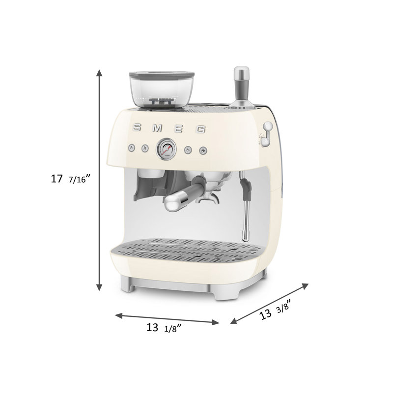 SMEG 50's Retro Style Semi-Automatic Espresso Coffee Machine with Grinder, Cream