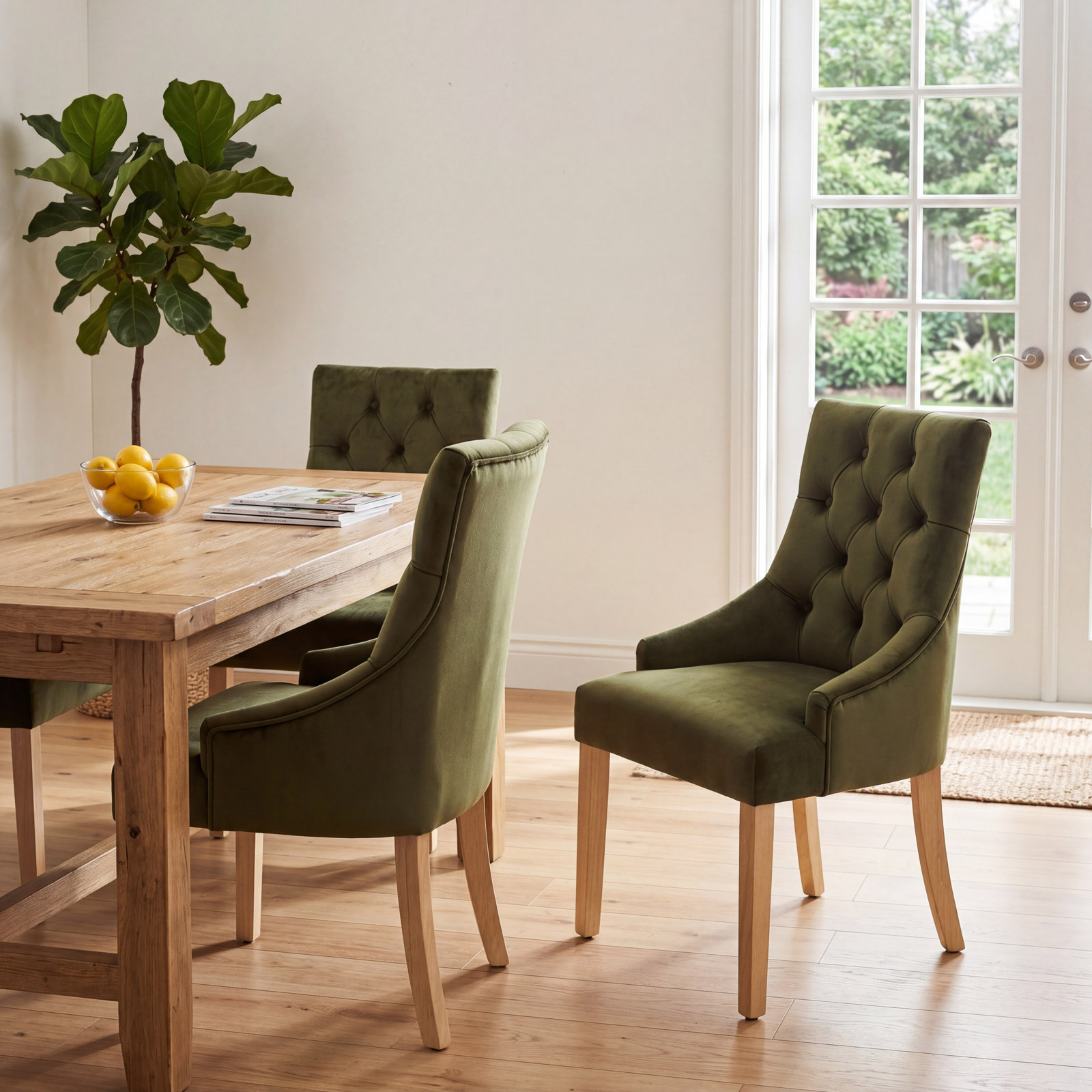 Button-tufted Wing Back Upholstered Dining Chair Side Chair (set Of 2), Dark Green Velvet