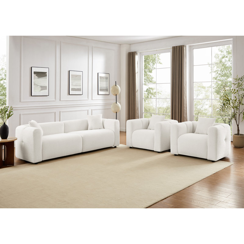 Ensemble de salon rembourré Jasey Boucle, Blanc