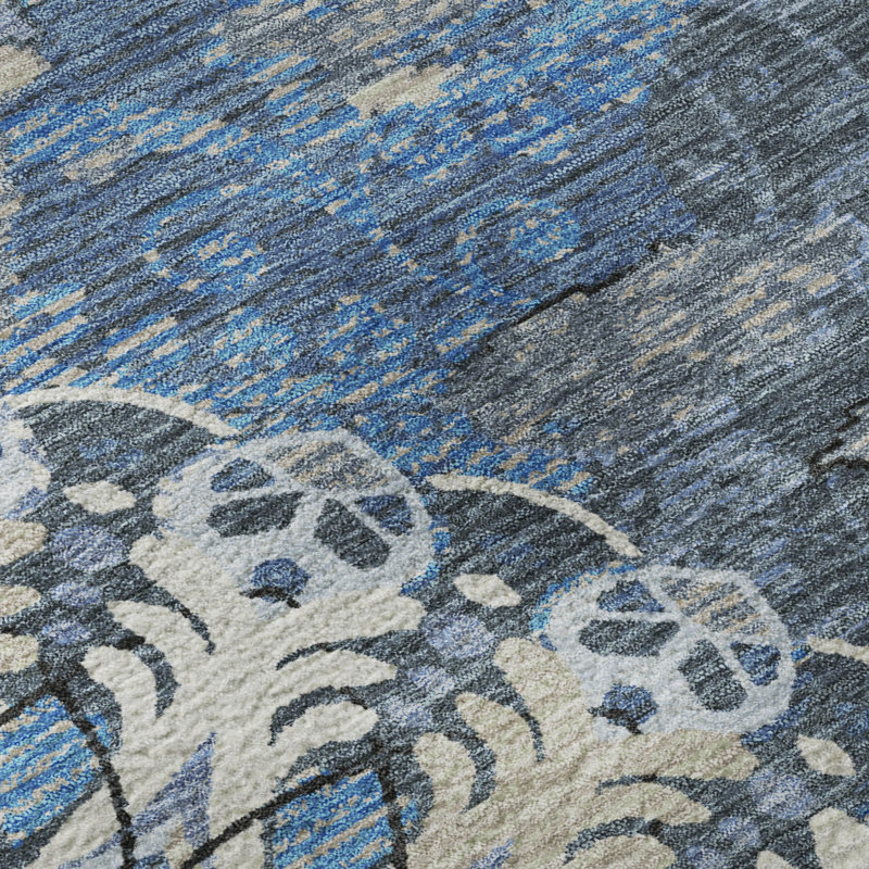 Tapis cachemire de qualité supérieure Mayfield AMF2335, Bleu, 3 pi x 5 pi