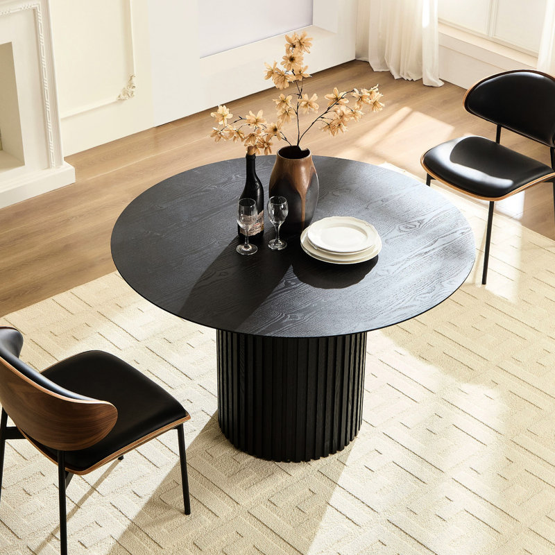 Table de salle à manger moderne de 47,57 pouces de style Mid-Century, noire, facile à nettoyer et fiable pour une utilisation quotidienne